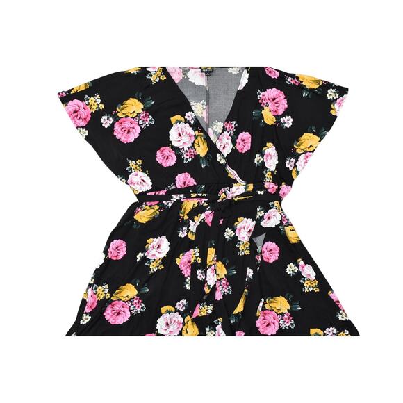 Torrid Size 4 Plus Size Floral V Neck Black Fit & Flare Dress Short Sleeve - Picture 1 of 7
